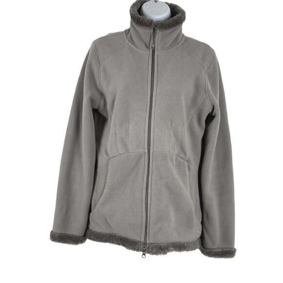 Athleta Fleece Jacket Faux Sherpa Lined Gray Full Zip Women's Medium Flawed‎ - Picture 1 of 13